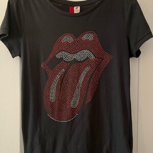 Black T-Shirt with Red and White Graphic
